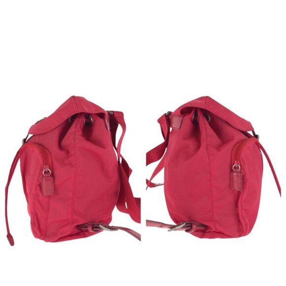 Prada Tessuto Triangle Logo Plate Red Silver Hardware Nylon Leather Rucksack Day main image 9